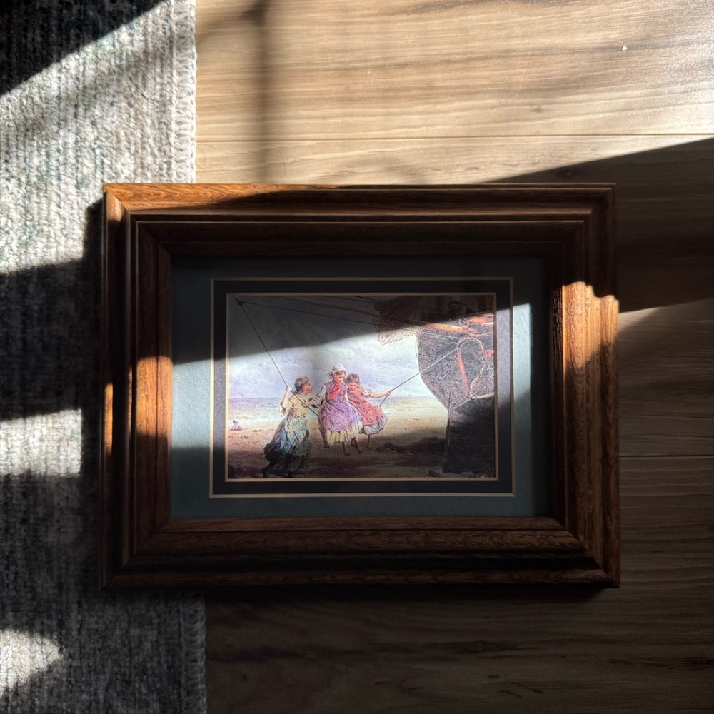 custom framed girls on a ship rope print in wood frame